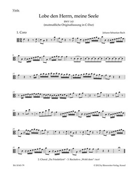 Praise thou the Lord o my spirit -Cantata for soloists choir and Orchestra- (Urtext of the New Bac by Bach Johann Sebastian for