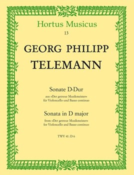 Sonata In D Major by Telemann Georg Philipp for Cello w/ct ("der Getreue Musikme)