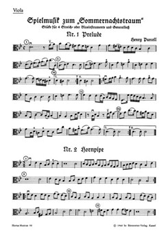 Spielmusik zum Sommernachtstraum fur Streicher (statt Viola auch Violine III) und Basso continuo/ Bl by Purcell Henry for