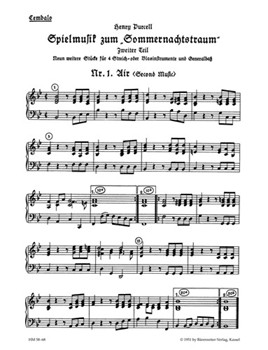 Spielmusik zum Sommernachtstraum fur Streicher (statt Viola auch Violine III) und Basso continuo/ Bl by Purcell Henry for
