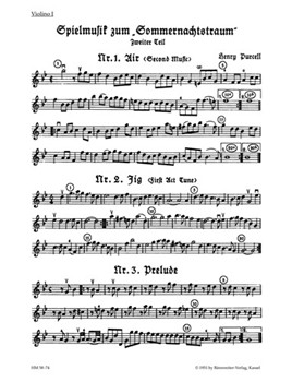 Spielmusik zum Sommernachtstraum fur Streicher (statt Viola auch Violine III) und Basso continuo/ Bl by Purcell Henry for