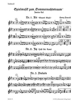 Spielmusik zum Sommernachtstraum fur Streicher (statt Viola auch Violine III) und Basso continuo/ Bl by Purcell Henry for