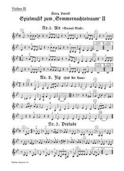 Spielmusik zum Sommernachtstraum fur Streicher (statt Viola auch Violine III) und Basso continuo/ Bl by Purcell Henry for