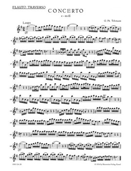 Konzert fur Treble Recorder Flote Streicher und Basso continuo e-Moll TWV 52:e1 by Telemann Georg Philipp for