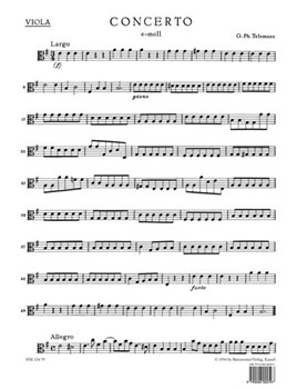 Konzert fur Treble Recorder Flote Streicher und Basso continuo e-Moll TWV 52:e1 by Telemann Georg Philipp for