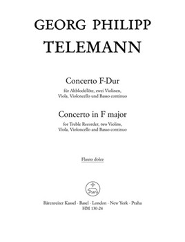 Konzert fur Treble Recorder Streicher und Basso continuo F-Dur by Telemann Georg Philipp for