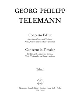 Konzert fur Treble Recorder Streicher und Basso continuo F-Dur by Telemann Georg Philipp for