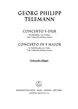 Konzert fur Treble Recorder Streicher und Basso continuo F-Dur by Telemann Georg Philipp for