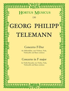 Konzert fur Treble Recorder Streicher und Basso continuo F-Dur by Telemann Georg Philipp for Recorder-S