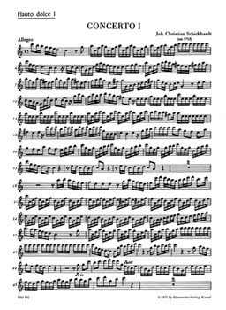 sechs Konzerte fur 4 Altblockfote und Basso continuo -Konzerte C-dur d-moll und G-dur- (Heft 1) by Schickhardt Johann Christian for