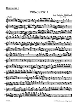 sechs Konzerte fur 4 Altblockfote und Basso continuo -Konzerte C-dur d-moll und G-dur- (Heft 1) by Schickhardt Johann Christian for