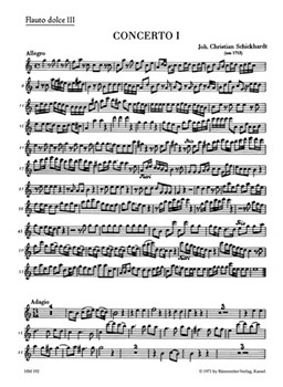 sechs Konzerte fur 4 Altblockfote und Basso continuo -Konzerte C-dur d-moll und G-dur- (Heft 1) by Schickhardt Johann Christian for