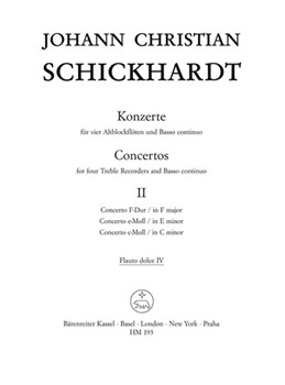 sechs Konzerte fur 4 Altblockfote und Basso continuo -Konzerte F-dur e-moll und c-moll- (Heft 2) by Schickhardt Johann Christian for